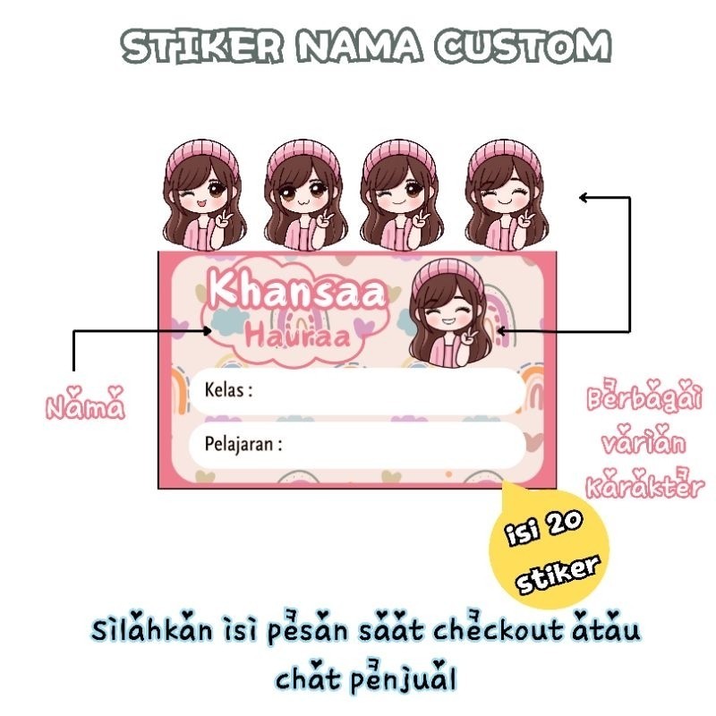 Stiker Nama Custom Stiker Buku Label Nama Label Stiker Nama Custom Isi 20