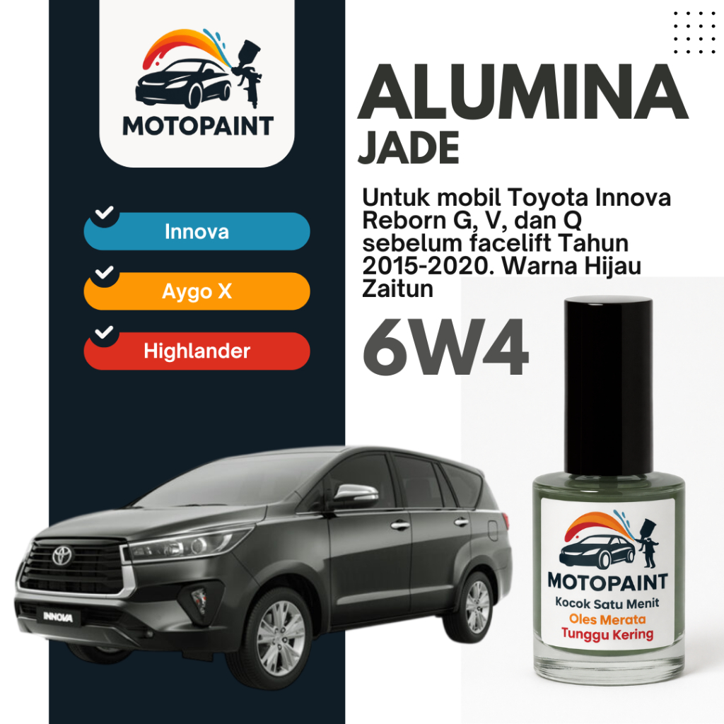 Alumina Jade 6W4 Cat Oles Penghilang Baret Mobil Toyota Innova Rebord Warna Hijau Zaitun Abu Metalik