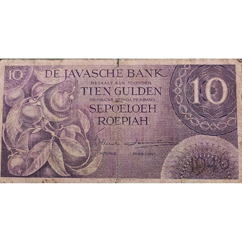Uang Kuno Indonesia 10 Gulden Federal Ungu tahun 1946 Kertas Masih Layak Original 100%