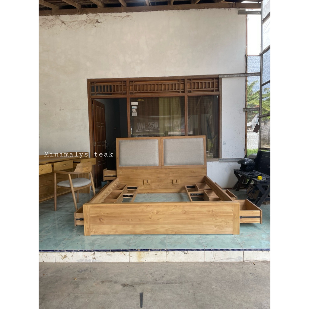 Tempat tidur custom laci 8 ukuran 180x200 material kayu jati TPK perhutani | Dipan minimalis modern 