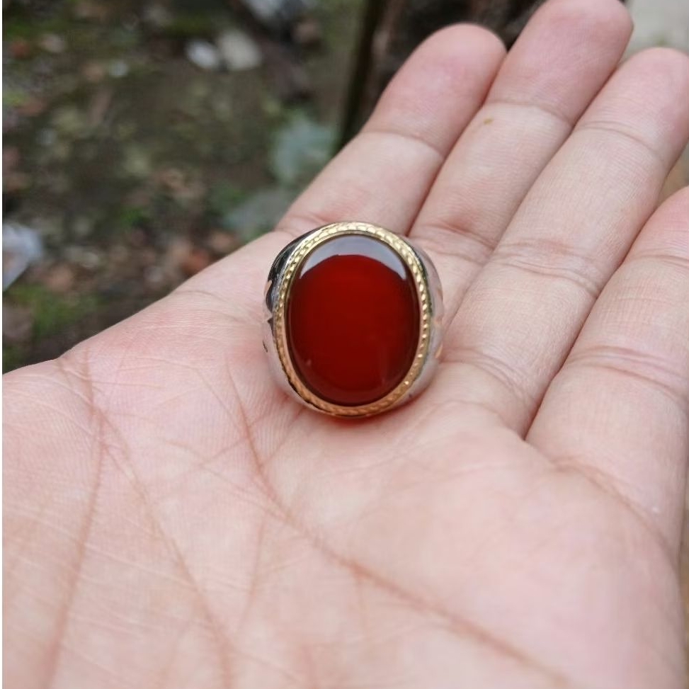 Cincin batu akik yaman ahmer natural