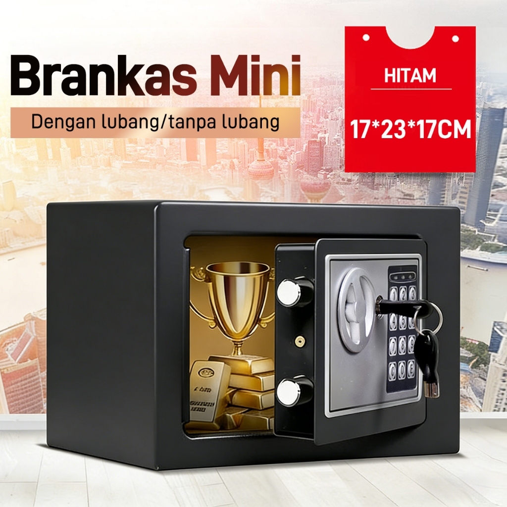 Brankas Mini Tahan Api - Brankas Besi dengan Kode Password Elektrik, Aman Simpan Uang & Perhiasan (M