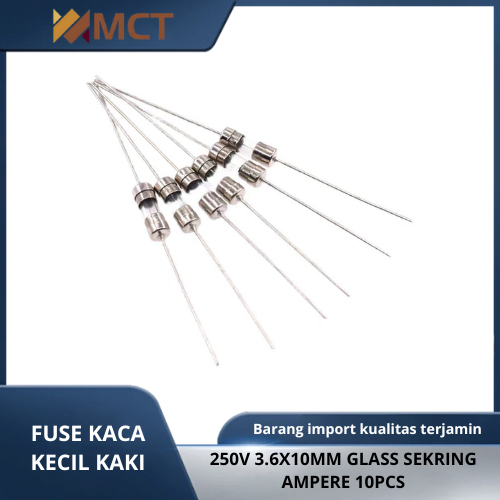 10pcs Fuse Kaca kecil kaki 250V 3.6x10mm Glass Sekring Ampere
