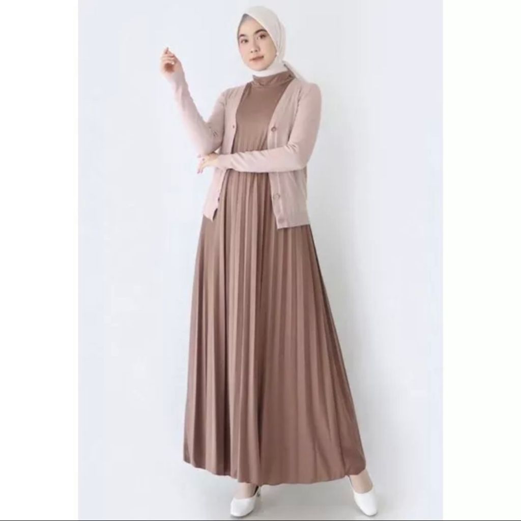 Gamis Plisket/Gamis Kensi Tanpa Lengan Inner Dress Plisket