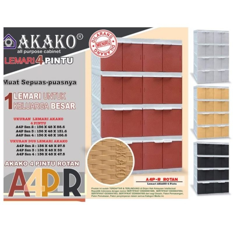 LEMARI 4 PINTU JUMBO ROTAN AKAKO FULL RAK