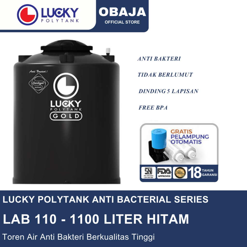 Lucky Polytank Toren Air LAB 110 Hitam / Toren Air LAB 1100 Liter Hitam Lucky Polytank