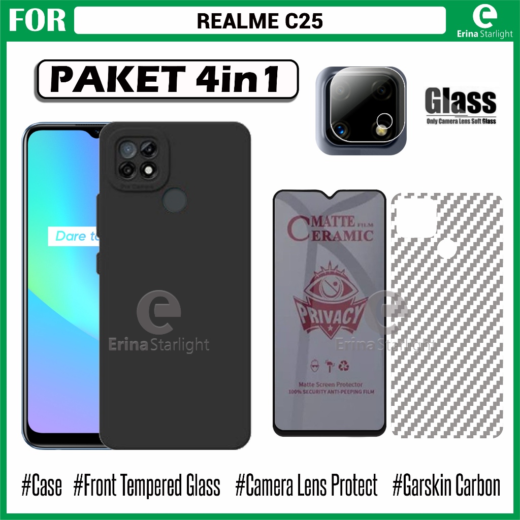 Paket Lengkap Case Realme C25 C25Y C25s Case Macaron Bonus Tempered Glass Full Layar