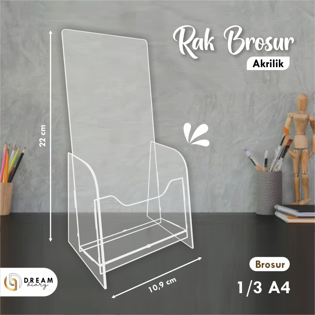 Tempat brosur Akrilik / Acrylic standing leaflet Ukuran A4 Lipat 3 Rak Brosur Murah Knock Down