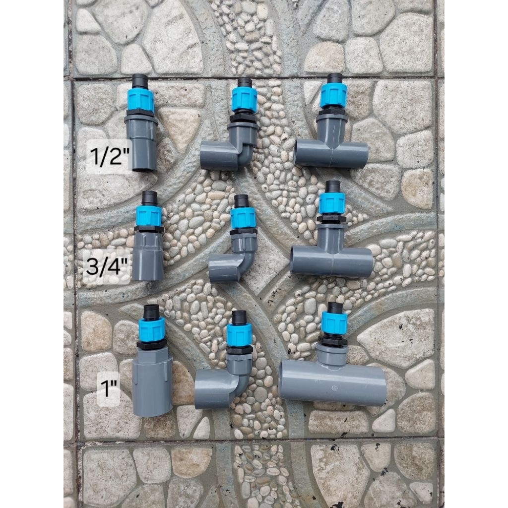 SET SAMBUNGAN PIPA PVC 1/2 3/4 1 INCH KE KONEKTOR SELANG 16MM, SOCKET KNEE TEE DRAT DALAM PIPA KE SE