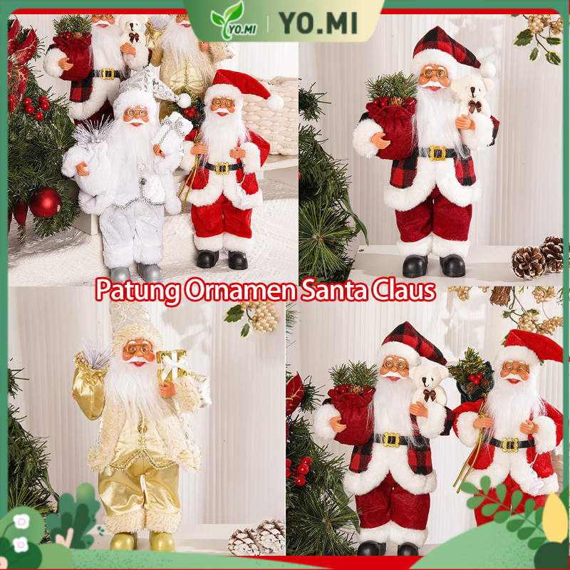Dekorasi Natal Baru: Patung Santa Claus Berdiri 30cm Boneka Santa Claus Tas Punggung Kreatif Hiasan 