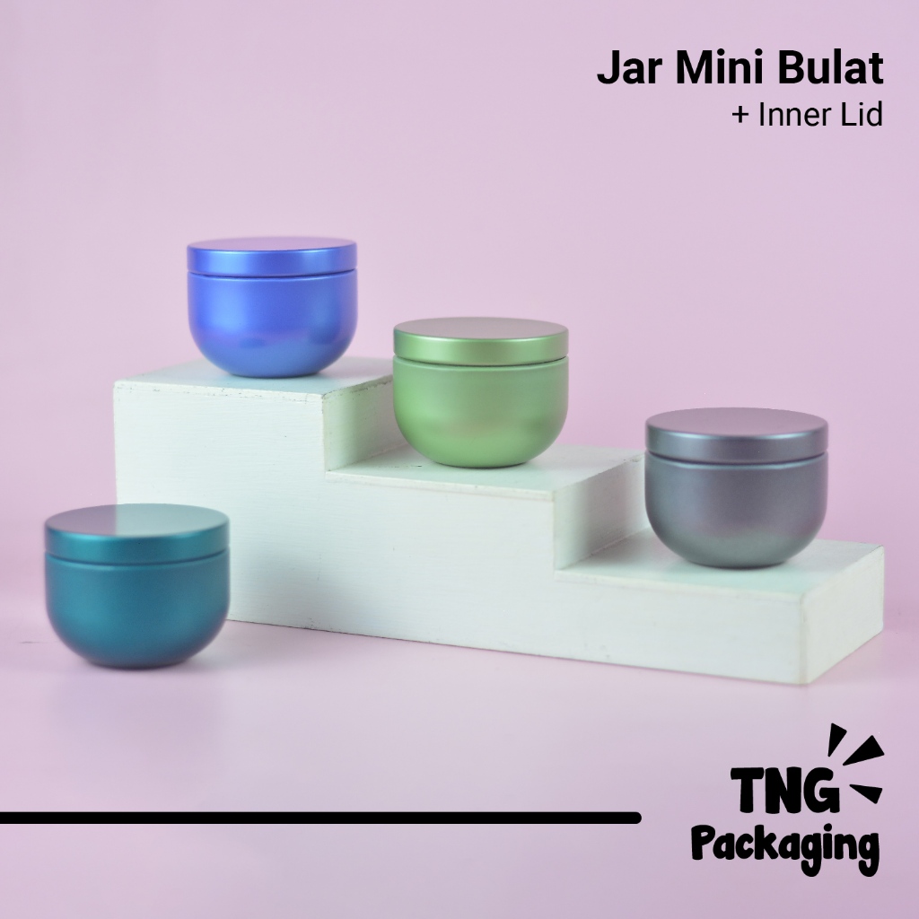 Jar Tin Can Mini Bulat + Inner Lid Warna Metallic – Wadah Kosmetik Skincare Cream Kecil, Masker, Lul