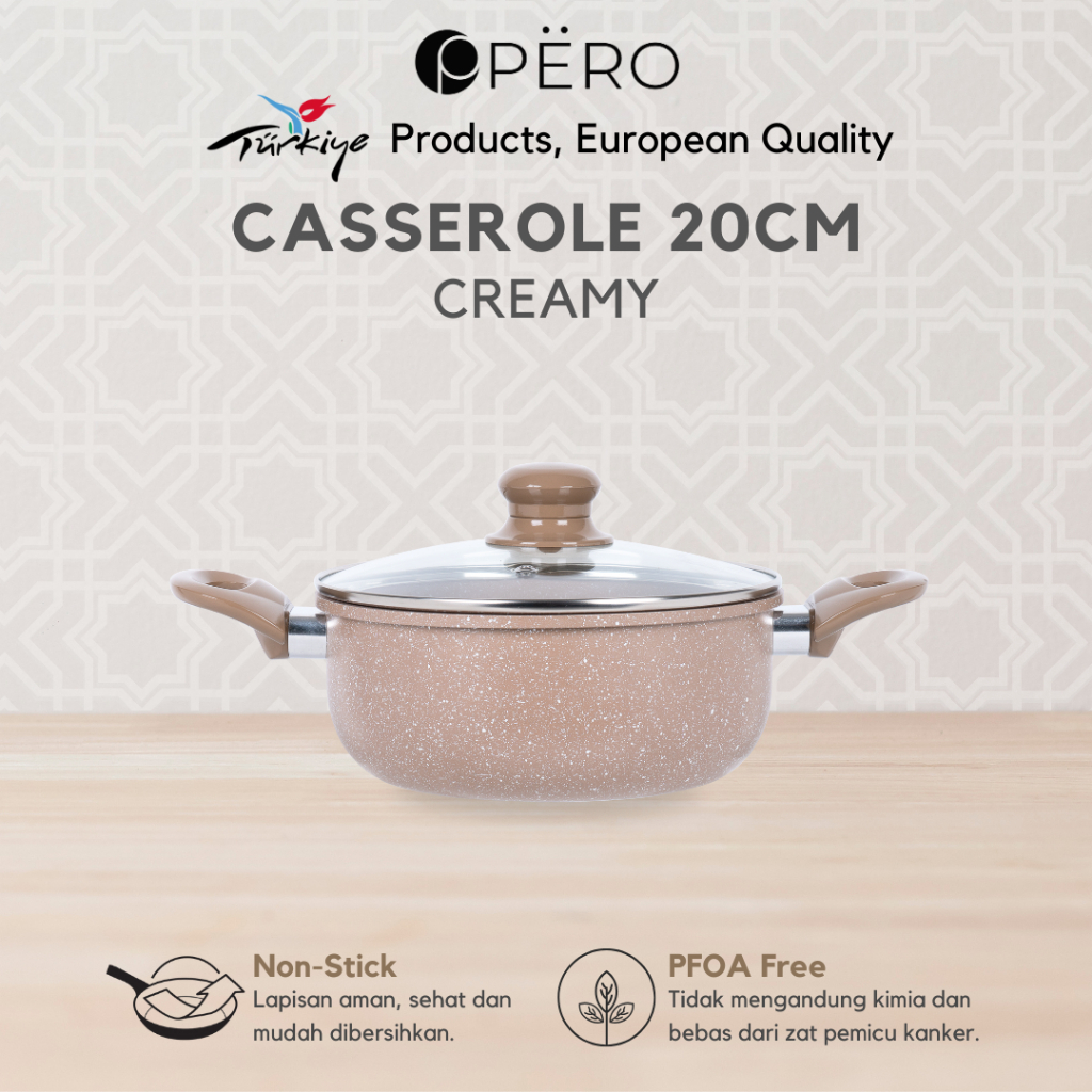 [Promo Best Deal] Pero Berlin Casserole 20cm with Glass Lid / Panci Biogranite Anti Lengket dengan T