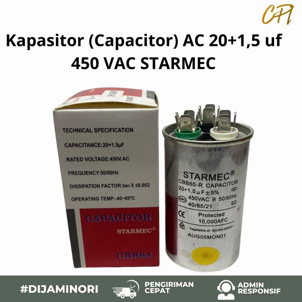 Kapasitor (Capacitor) AC 20+1,5 uf 450 VAC STARMEC