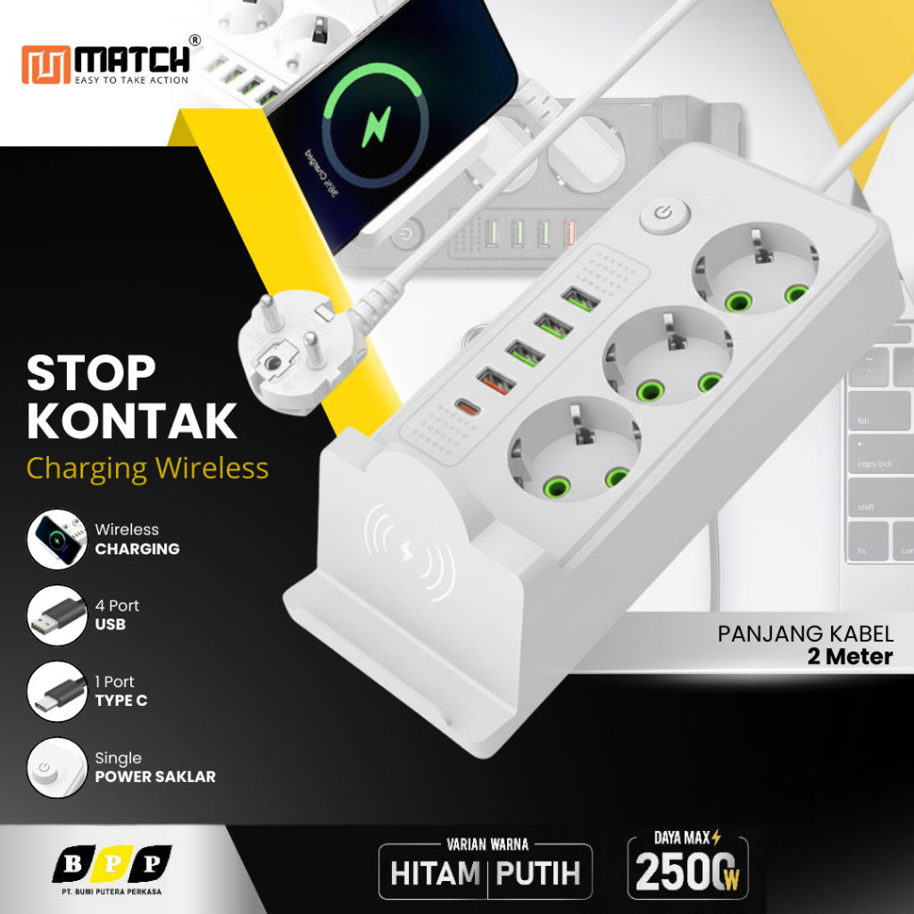 STOP KONTAK Colokan Listrik isi 3 4 5 Lubang Modern Stop PowerPort 2500 W Pengisian Daya Nirkabel