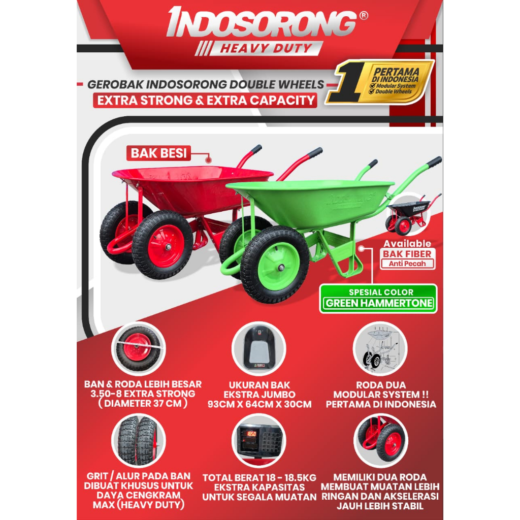 BAK GEROBAK FIBER HITAM  KERETA SORONG INDOSORONG DOUBLE WHEELS - BAK SAJA