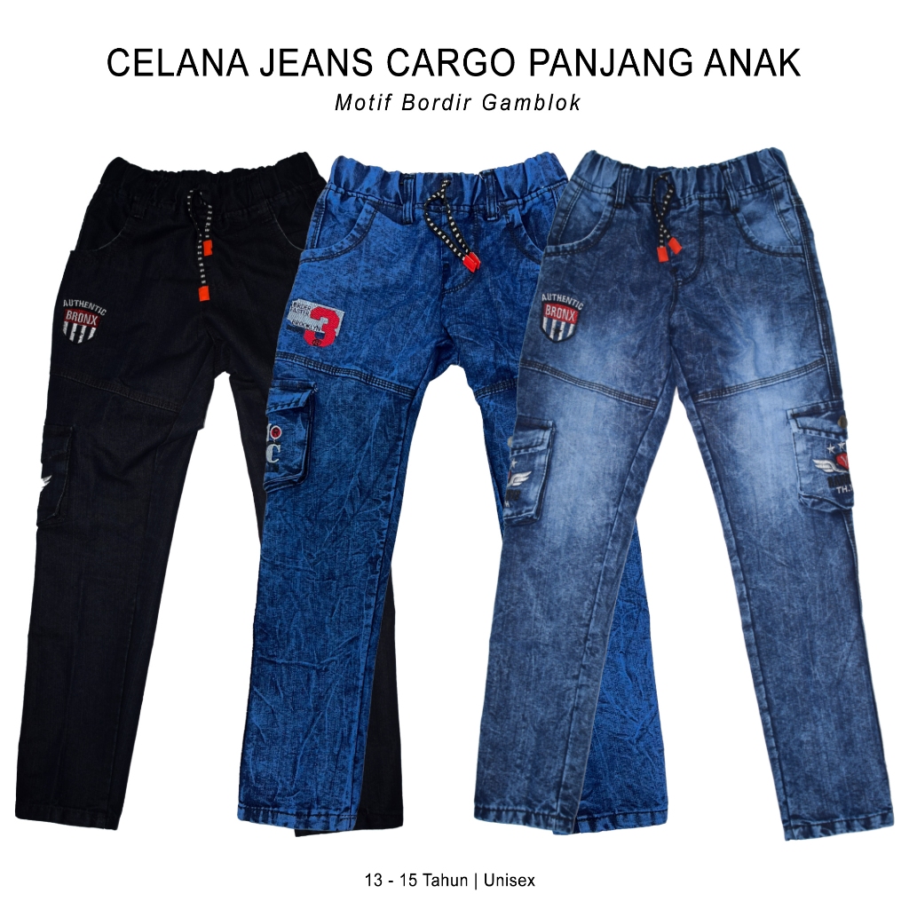 Celana Jeans Cargo Anak  Laki-laki Model Cargo Usia 1-15 Tahun Celana Jeans Panjang Anak Laki-laki