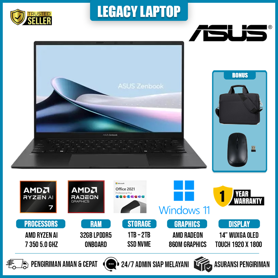 Laptop Asus Zenbook 14 Oled Ryzen AI 7 350 Ram 32GB DDR5 2TB SSD WUXGA TOUCHSCREEN BACKLITE Win 11