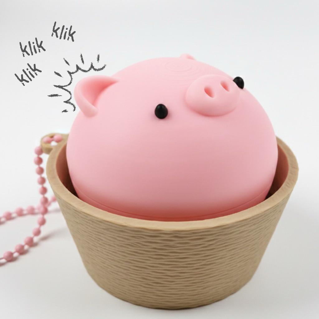 Fidget Ganci bentuk Bakpao Piggy - Clicker Toy Anti Stres babi Gantungan Pop Out Kunci Tas Aksesoris