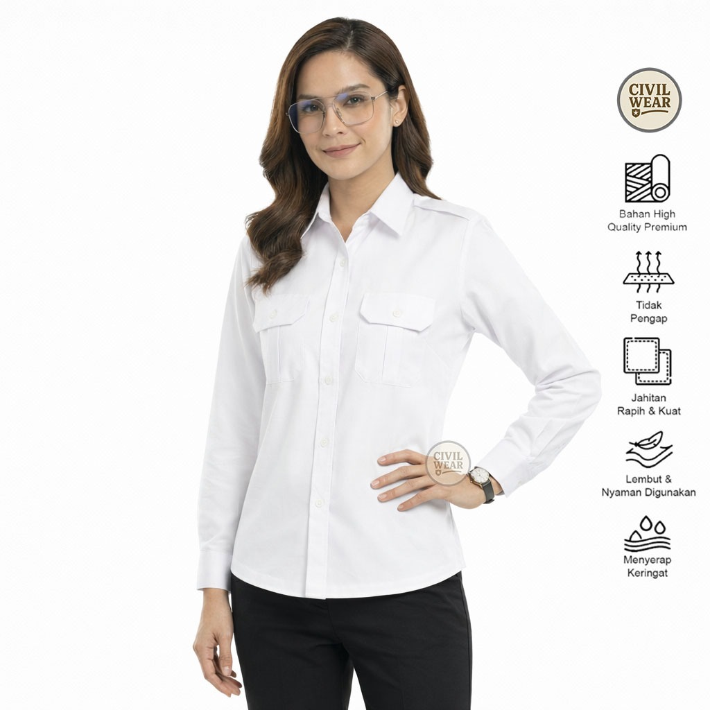 PROMO / BAHAN PREMIUM / Kemeja Putih PDH Wanita Baju Putih PDH Dinas ASN PNS CIVIL WEAR