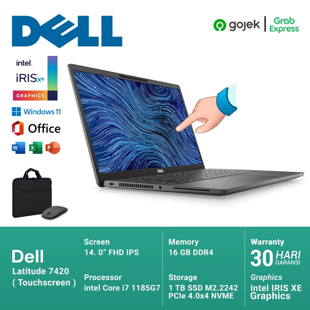Dell Latitude 7420 Touchscreen Core i7 Gen 11 RAM 16GB SSD 1TB NVME Bonus Tas & Mouse Wireless