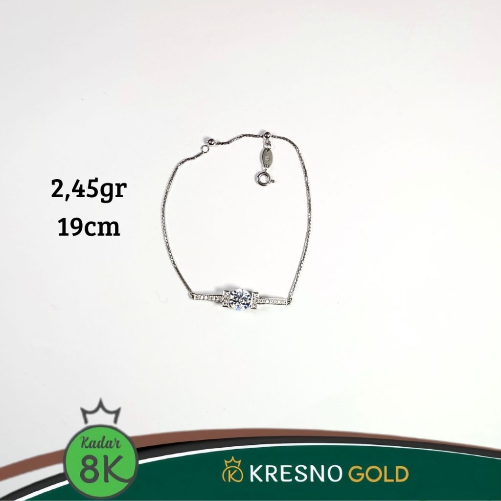 Gelang serut emas muda putih model permata besar kadar 8k