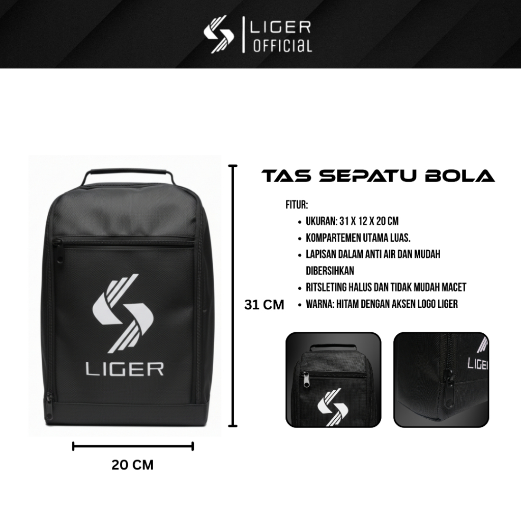 Liger Footwear Tas Sepatu Olahraga Bola Futsal Pria Wanita Tenteng Tali Pendek Bag Sport Original