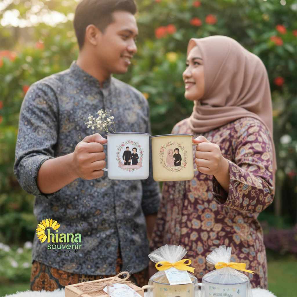 SOUVENIR GELAS KALENG ENAMEL JADUL 7CM  CETAK GAMBAR  WARNA