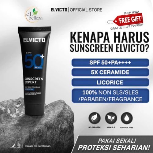 ELVICTO SUNSCREEN EXPERT SPF 50+ PA++++ 30gr | Sunscreen Pria Hybrid Sunscreen SPF 50+ Sunscreen PA+