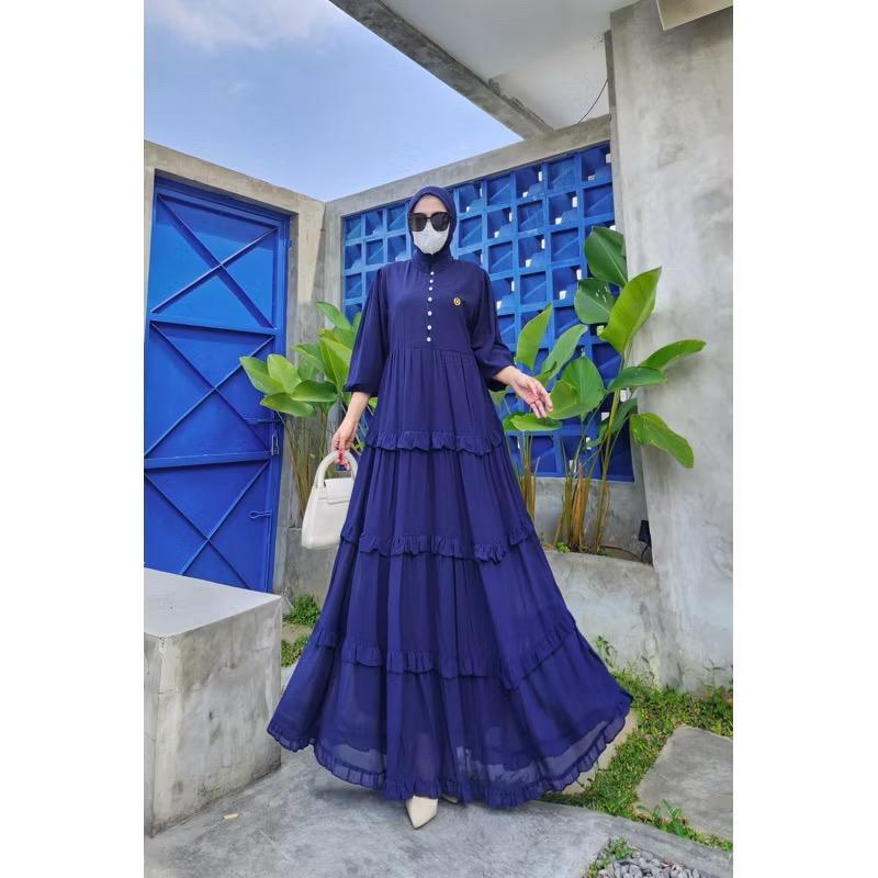 Gamis Jumbo LD130 Bahan Ceruty Babydoll Full Furing Busui Friendly