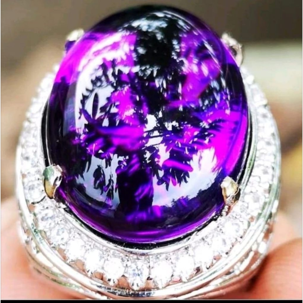 cod batu cincin permata akik kecubung bungur asli natural Ring perak Bangkok 926 siap pakai