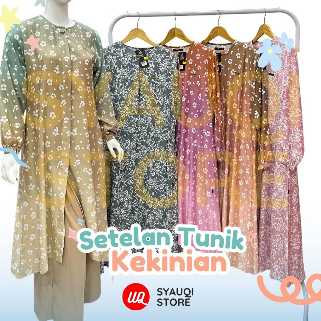 Setelan Tunik Kekinian - Rayon Premium Motif Floral Bunga Kecil