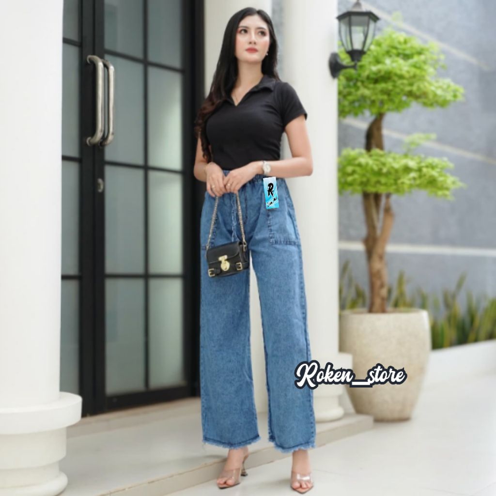 kulot jeans wanita pinggang karet/ kulot jeans rawis