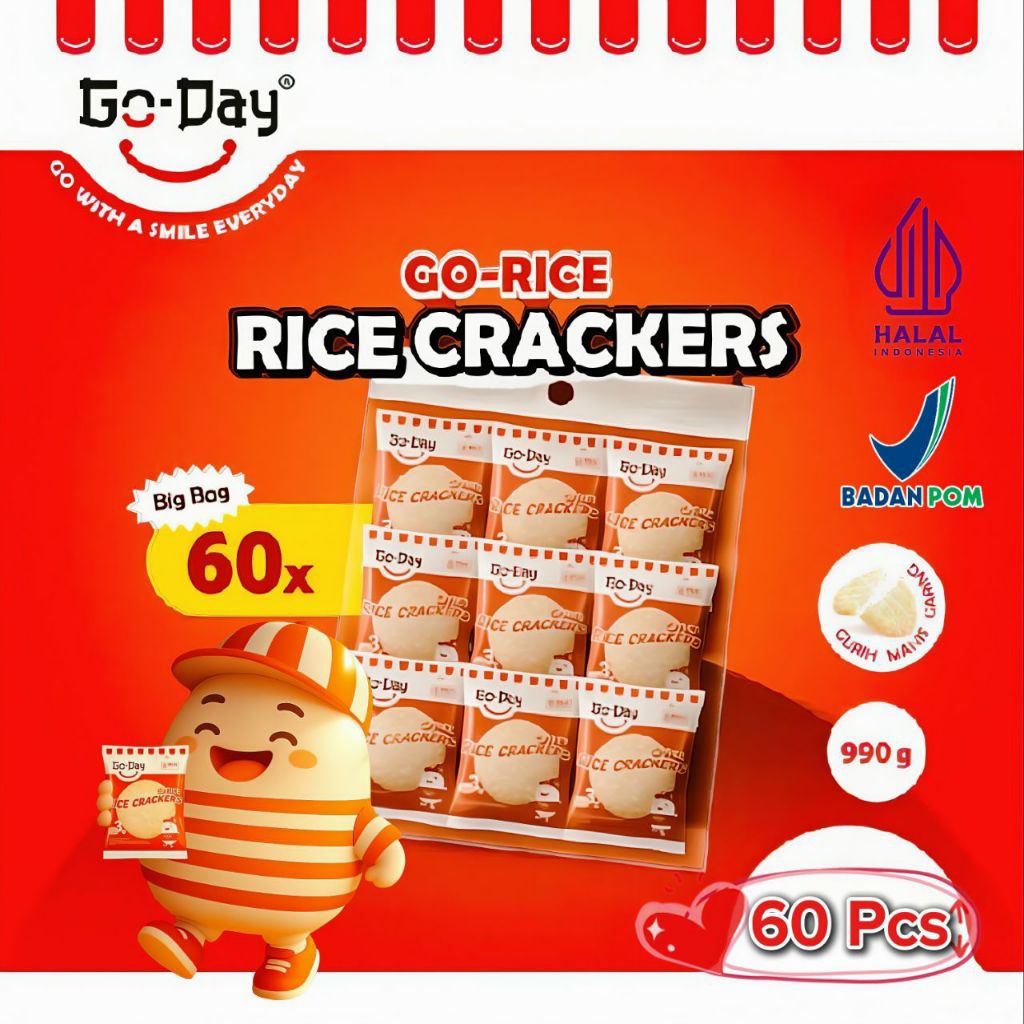 GO-DAY || Rice Cracker Biskuit Beras Premium Gurih Isi 60 Pcs