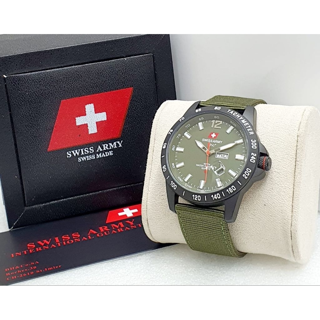 Jam Tangan Pria Original Swiss Made Army Dhc SA3777 Elegant Stylish Day Date On Strap Kanvas Water R