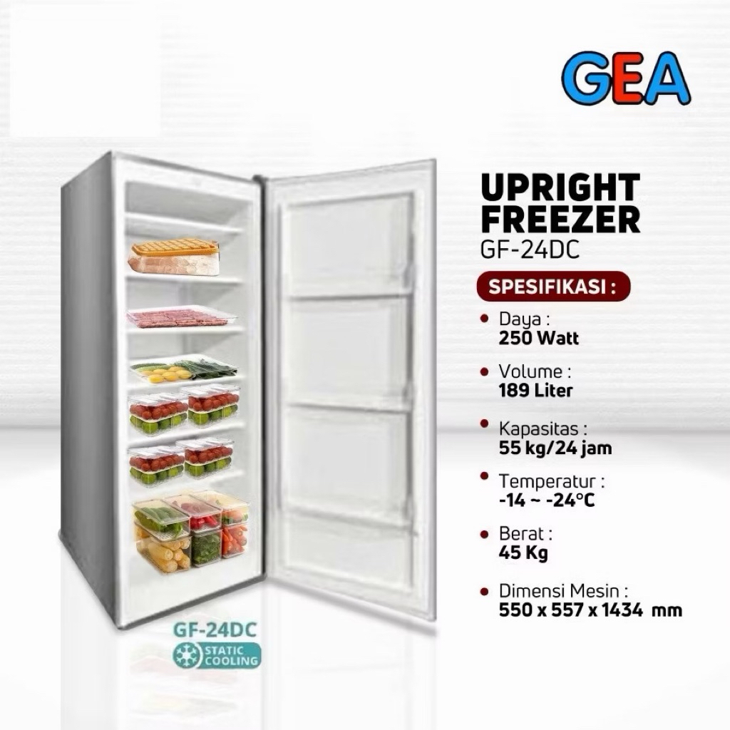 Kulkas Freezer Berdiri / Standing GEA 6 Rak GF-24DC 24 DC FREEZER 189 LITER