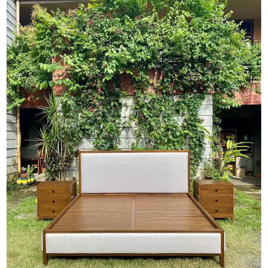 DIPAN MINIMALIS KAYU JATI SANDARAN SOFA | RANGKA TEMPAT TIDUR MINIMALIS