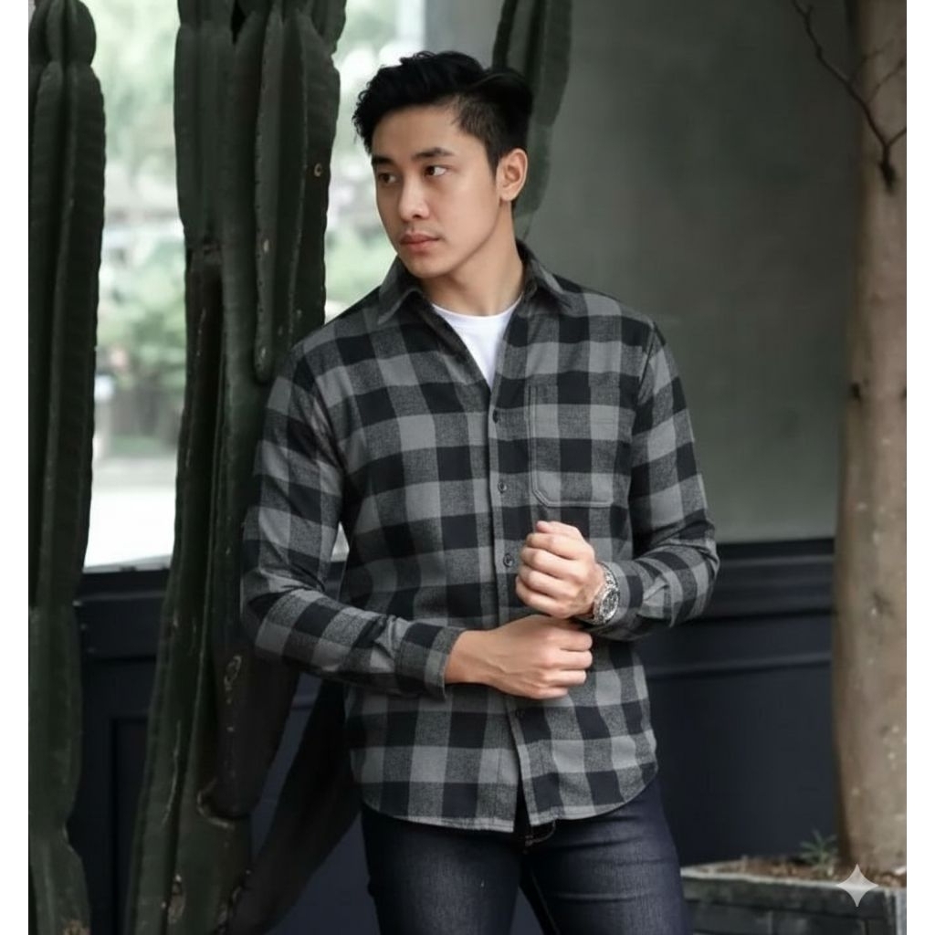 Distro Kemeja Flanel Terbaru Model Slim Navy Merah Biru Abu Hem Lengan Panjang Fashion Pria Murah
