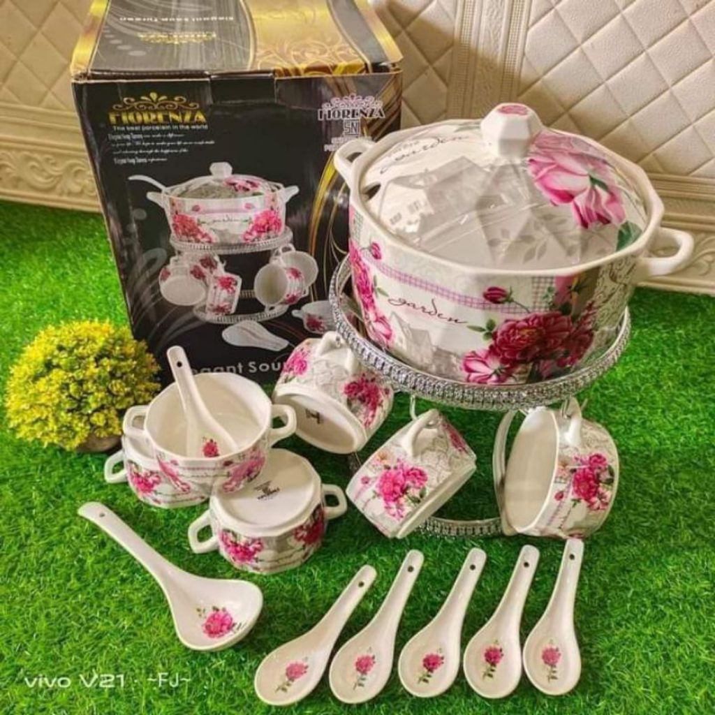 [Packing Kayu] Wadah Soup Turren Set Keramik FIORENZA / Tempat Sop Keramik (ORIGINAL)