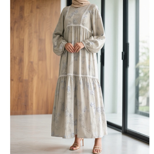 Gamis Midi Motif Bunga Kekinian