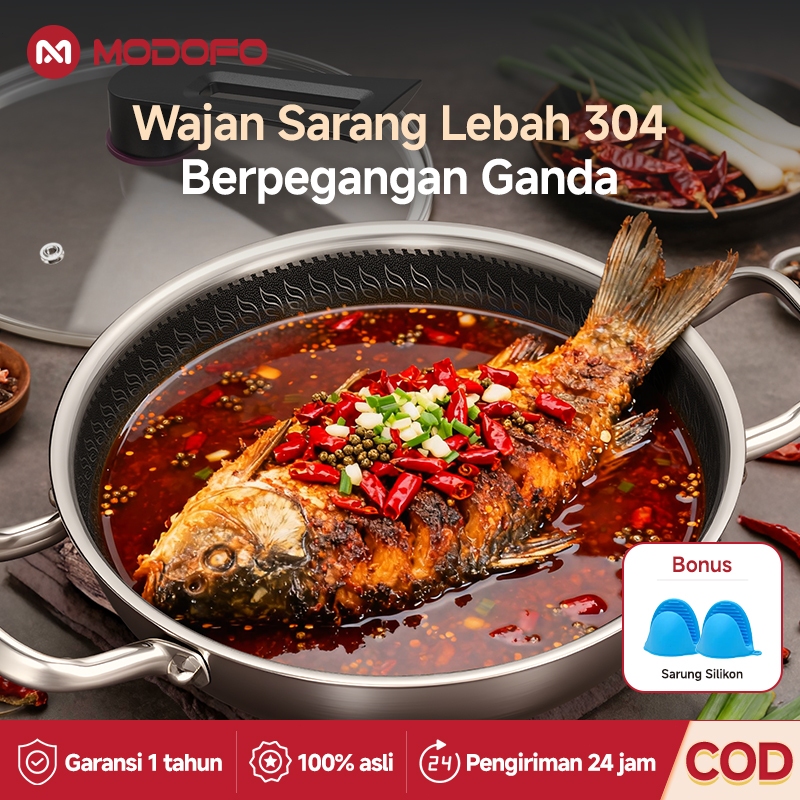 MODOFO 304 Wajan Honeycomb Original 26cm Panci Stainless Steel Tebal Bima Depth 8cm Wajan Stainless 