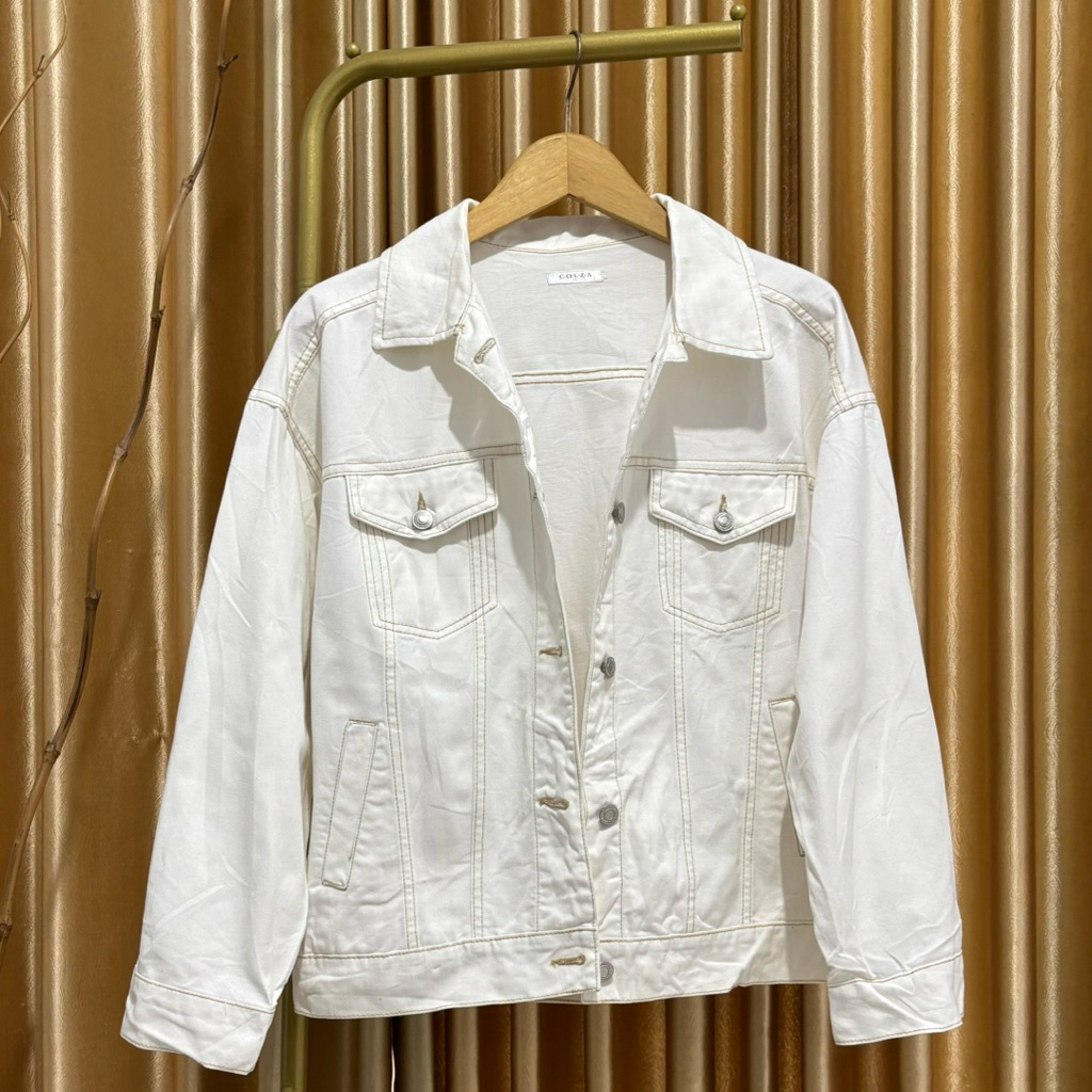 jaket jeans jacket broken white colza wanita over size oversize outer prelov pre love pl like a new
