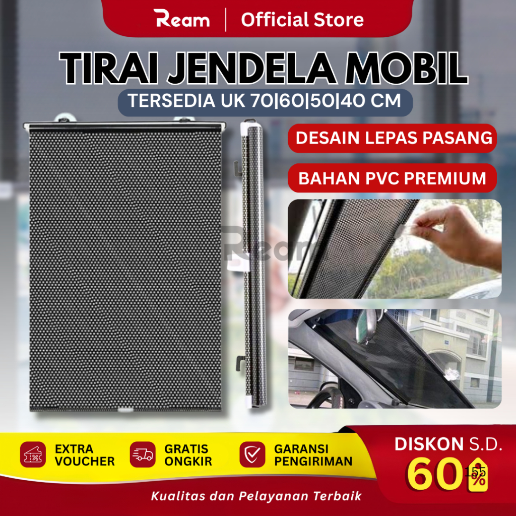 REAM Tirai Gulung Pelindung Panas Kaca Mobil Dashboard Sunshield Roll Otomatis Anti UV