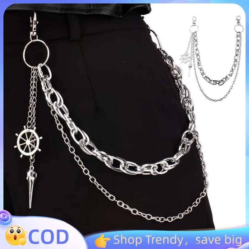 Rantai Pinggang Silver Hanging Chain Punk Style Chain Belt Pants Rantai Aksesoris Celana Waist Decor
