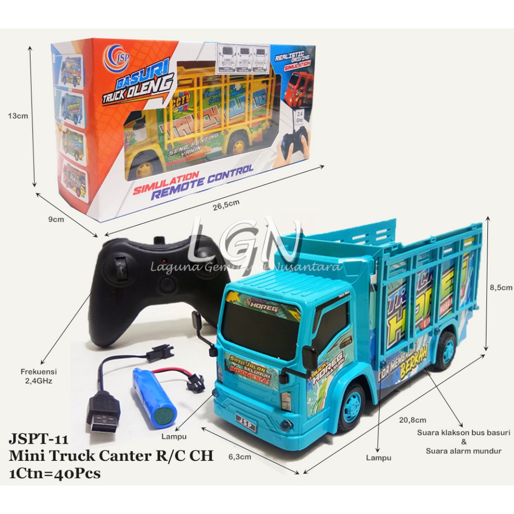.mainan anak mobil remote mini truck canter ada musik dan batre cas 2.4 ghz bisa mabar - rc truk can
