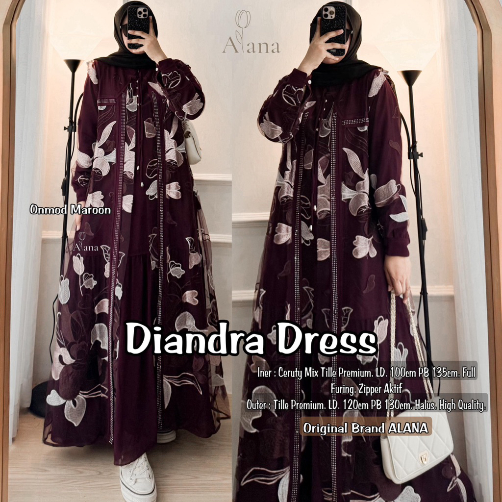 DIANDRA DRESS ORIGINAL BY ALANA gamis maxy maxi baju lebaran kondangan mewah elegan anggun ceruty mi