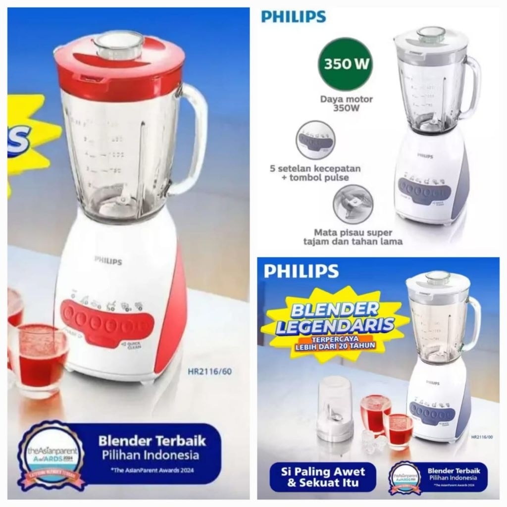 BLENDER PHILIPS KACA HR2116 Philips Blender Kaca HR2116 kapasitas 2 Liter Terbaik Dry Mill ProBlend 