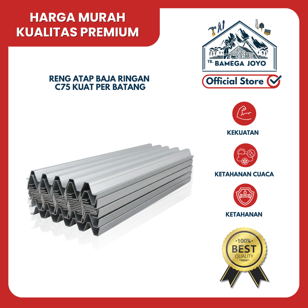 Besi Reng Baja Ringan Galvalum 0.40 mm Murah Banget Poll / Reng Atap Baja Ringan C75 Kuat Per Batang