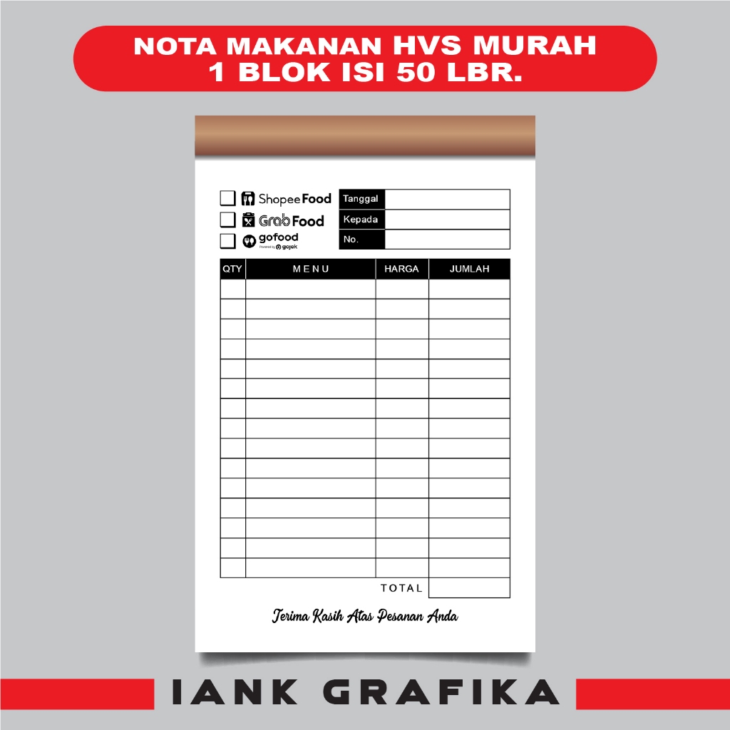 Nota / Kwitansi / Struk  Makanan