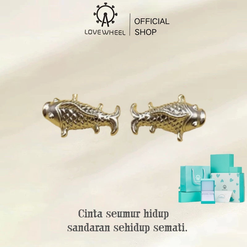 LOVE  WHEEL Aksesori Ikan Koi & Karakter “Fu” Perak Murni 999 | Spacer Beads DIY Gelang & Kalung | P