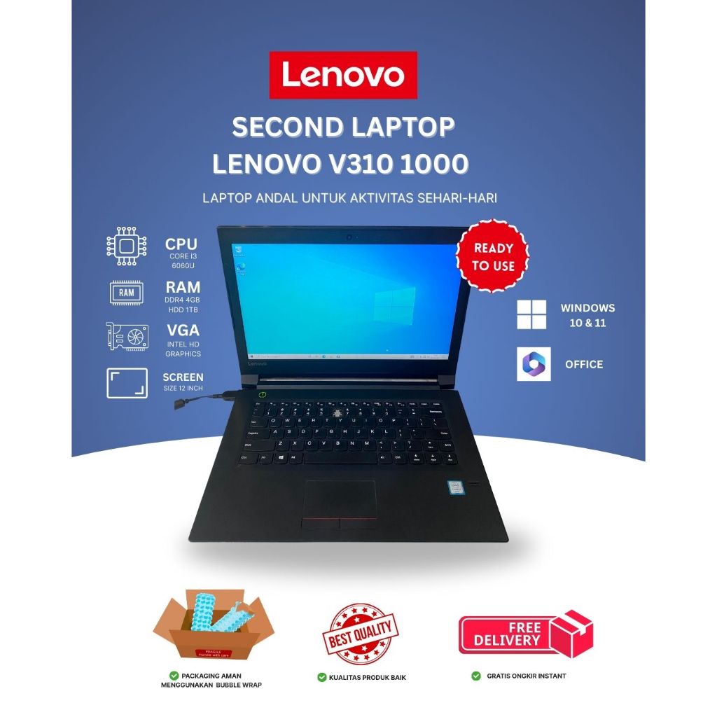 Second Laptop Lenovo V310 1000 Core i3 6060U Ram 4GB HDD 1TB